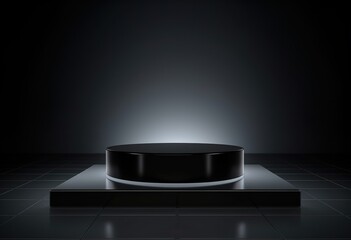 Poster - Abstract black cube empty podium pedestal studio