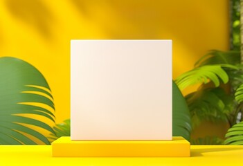 Wall Mural - Blank yellow display on vivid summer background