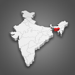 Meghalaya state location within India map. 3D Illustration