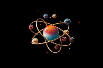 Wall Mural - atomic nucleus electrons neutrons protons. model shows that an atom is mostly empty space, with elec