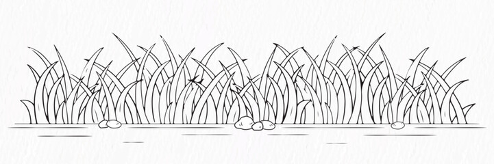 Grass with flower and stone line drawing clipart
