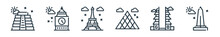 Outline Set Of World Monument Line Icons. Linear Vector Icons Such As Maya, Big Ben, Eiffel Tower, Louvre, Pura, Washington Monument. Vector Illustration.