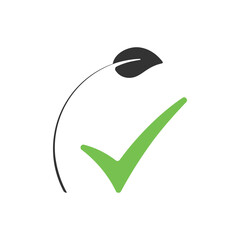 Wall Mural - check mark icon with green leaf approved vector. symbol for website computer and mobile vector.