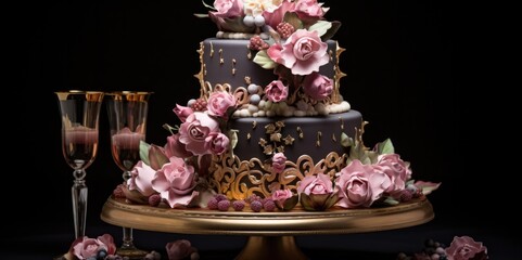 Sticker - Decadent Celebration: Intricate Design on a Luxurious Birthday Cake, generative ai