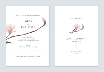 Wall Mural - White minimalist Magnolia flowers wedding invitation
