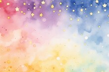 Watercolour Abstract Background Colourful With Cute Stars. AI Generated