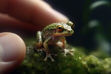 Miniature, Little Tiny Frog In The Grass. AI Generated
