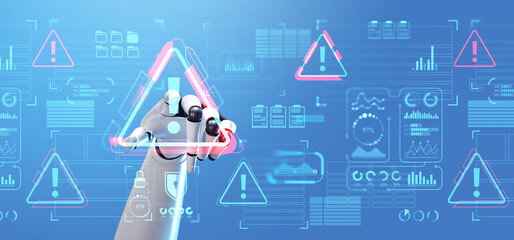 Poster - Robot hand using malware alert cybersecurity interface