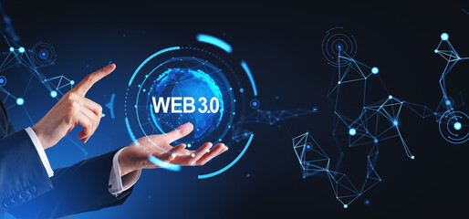 Poster - Man hands interacting with web 3.0 interface