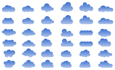 Wall Mural - The clouds in the sky are drawn with a gradient. Abstract blue set of clouds isolated on white background. Vector illustration.