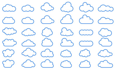 Wall Mural - Clouds in the sky thin line. Abstract blue set of clouds isolated on white background. Vector illustration.