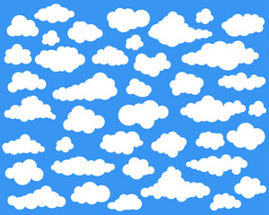 Wall Mural - Clouds in the sky. Abstract white cloud set isolated on blue background. Vector illustration.
