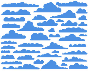 Wall Mural - Half cloud in the sky. Abstract blue cloud set isolated on white background. Vector illustration.