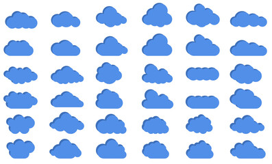 Wall Mural - Clouds in the sky with shadow. Abstract blue set of clouds isolated on white background. Vector illustration.