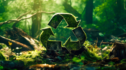 recycling symbol with the forest on background