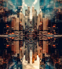 an image that shows the city from above in the style of reflection