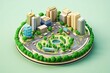 © fatmawati - smart city concept with car and building and green tree with 3d low poly circular isometric illustration, generative AI