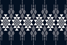 Ethnic Southwest Blue-white Color Pattern. Vector Ethnic Navajo Geometric Shape Seamless Pattern. Southwest Navajo Pattern Use For Fabric, Textile, Home Decoration Elements, Upholstery, Wrapping, Etc.