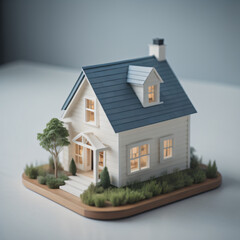 Wall Mural - Concept of home loan and buying own property. Close up of miniature house