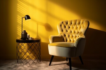 Poster - Yellow armchair table. Generate Ai