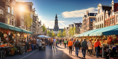 Colorful Chaos at Amsterdam's Albert Cuyp Market, generative ai