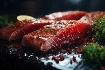 Canvas Print - Tuna and salmon steaks