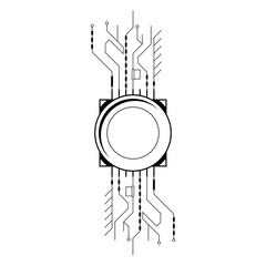 Poster - Abstract Black Simple Line Cpu, Computer, Technology Doodle Outline Element Vector Design Style Sketch Isolated On White Background Illustration