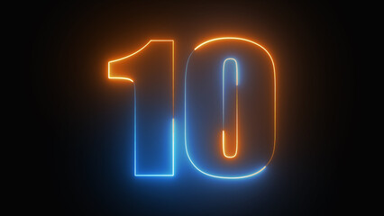 Number ten glowing in the dark, pink blue neon light, Shine number ten, the best digital symbol, 3d render, Education concept.