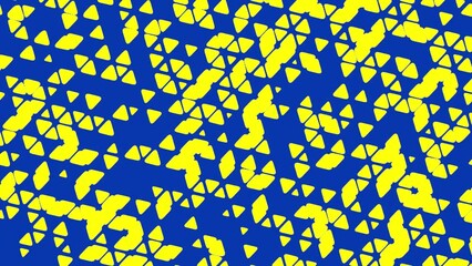 Poster - A blue-yellow abstract background of appearing rotating triangles.