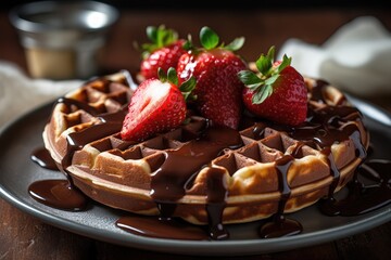 Wall Mural - waffle cake with fresh fruits, fresh summer food. generative ai
