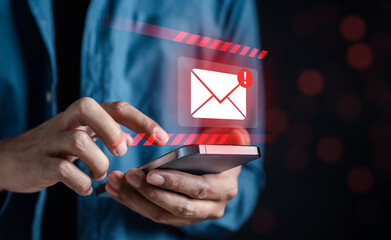 Alert Email inbox and spam virus with warning caution for notification on internet letter security protect, junk and trash mail and compromised information...