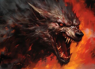 Wall Mural - A savage werewolf attacks. Great for fantasy, DnD, RPG, TTRPG,  horror and more. 