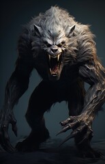 Wall Mural - A savage werewolf attacks. Great for fantasy, DnD, RPG, TTRPG,  horror and more. 