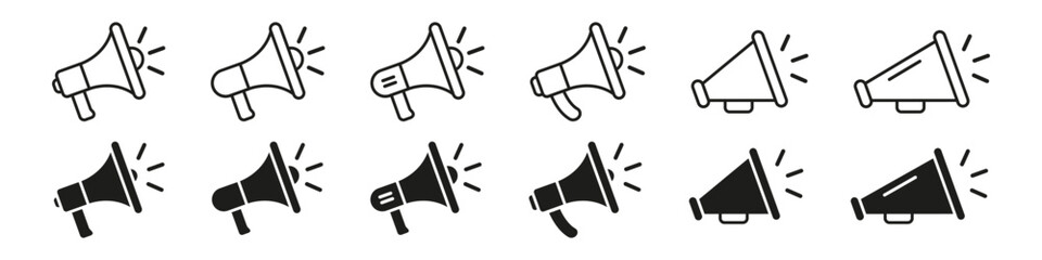 Megaphone icon. Loudspeaker vector set. Announcement sign isolated set on white background. Marketing megaphone sign.