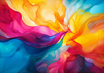 Poster - Watercolour paint with swirl waves abstract background,Colorful background with vibrant colors for wallpaper, Modern art concept,Generative Ai..