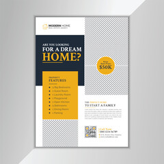 Wall Mural - Creative Stylish Real Estate Flyer, Leaflet, Pamphlet Template Design Vector Layout with A4 Paper