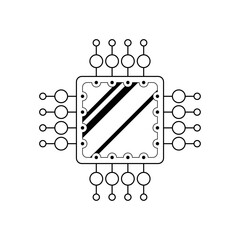 Poster - Abstract Black Simple Line Cpu, Computer, Technology Doodle Outline Element Vector Design Style Sketch Isolated On White Background Illustration