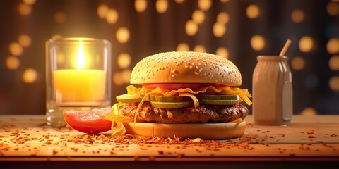 Wall Mural - AI Generated. AI Generative. Fast food hamburger burger cheeseburger sandwich fresh fastfood menu restaurant decoration background.  Graphic Art