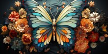 AI Generated. AI Generative. Beautiful Nature Wild Cute Butterfly Witn Plant Flowers Decoration. Background Art Graphic Beauty. Graphic Art