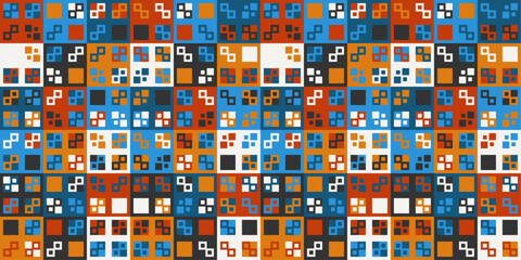 Fototapete - The tile is colored, inside of which there is another tile. Seamless pattern of ordinary colored tiles.
