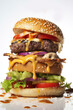 a big delicious burger highlighted on a white background. double cheeseburger with melted cheddar and beef patty