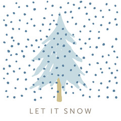 Wall Mural - Christmas tree, text, snow, white background. Design template for the card, poster, t shirt. Vector illustration. Forest nature. Winter holidays. Season greeting