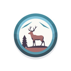 Sticker - Vector of a flat icon vector of a deer standing in the middle of a forest