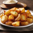 fried potatoes cut into pieces in a plate on the table close-up