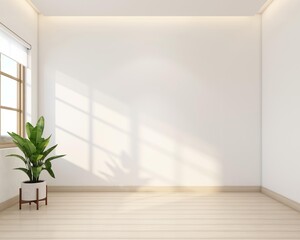 Wall Mural - Empty room decorated with white wall and wood floor, indoor plant. 3d rendering