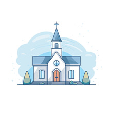 Vector Of A Church With A Steeple And Trees In A Flat Icon Style