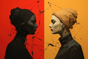Wall Mural - A woman with a turban standing next to another woman. Generative AI.