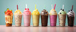 Various colorful fresh milkshake background