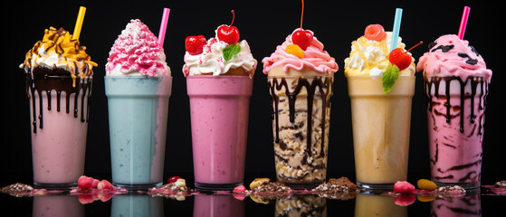 Various colorful fresh milkshake background