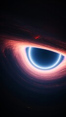 Wall Mural - Giant black hole in outer space. Vertical 3D illustration astrology wide shot. Interstellar wormhole as a dark star with swirling aura of cosmic nebula gas orbiting the singularity at high temperature